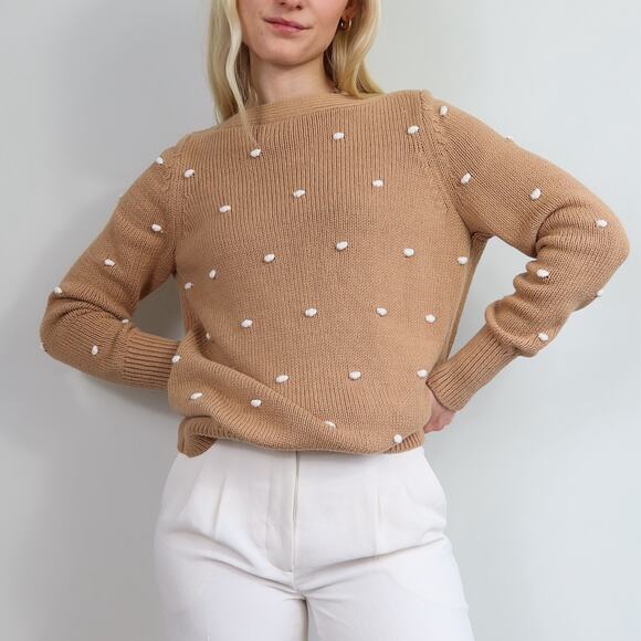 Loft Pom Pom Tan Boatneck Sweater Medium - Picture 1 of 8